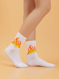 Retro Fire Flame Crew Socks – White/Orange