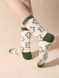 Retro Meadow Floral Crew Socks – Sage Green & Cream