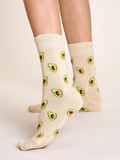 Charming Cream Avocado Pattern Crew Socks